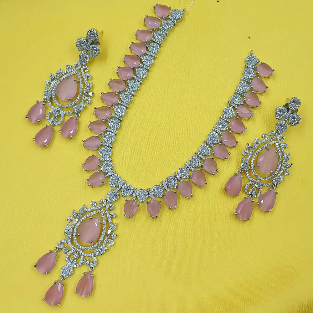 NAFJ Royal Elegance American Daimond And Pearl Long Necklace Set