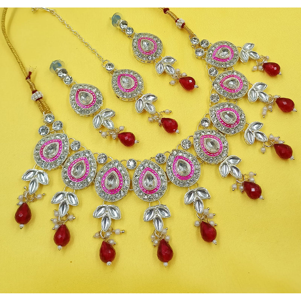 NAFJ Luxury Kundan Stone And Beads Necklace Set