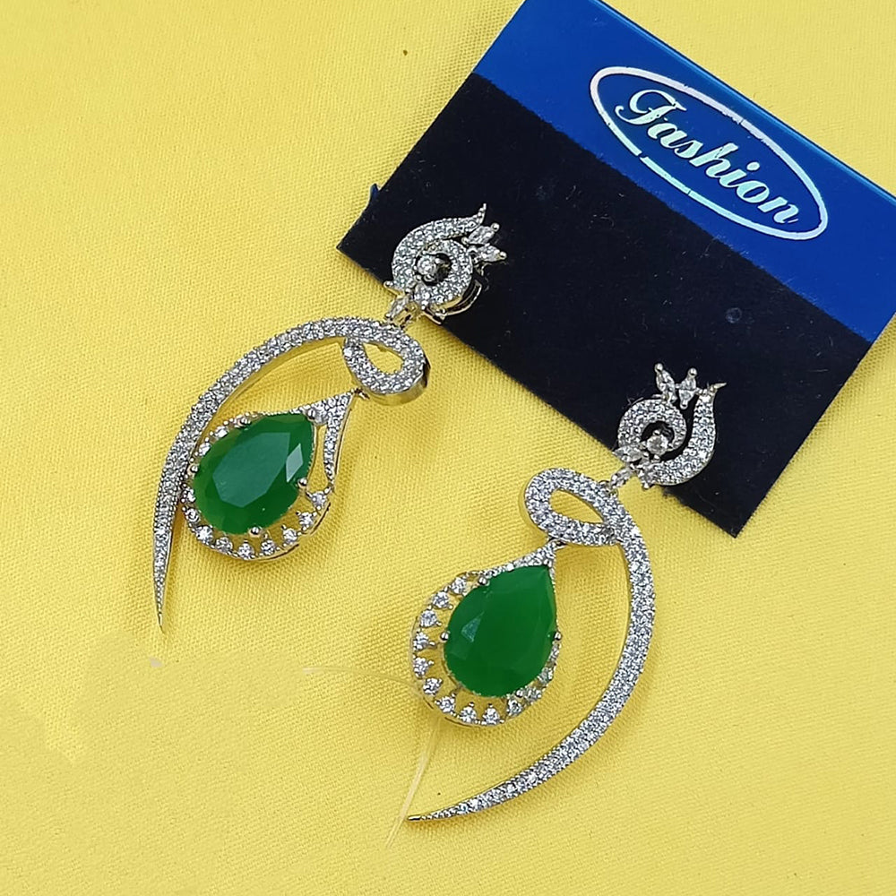 NAFJ Glam Drop American Daimond Dangler Earrings in Rhodium Finish