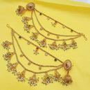 NAFJ Rajwadi Style Pota Stone And Pearl Grand Jhumki Earrings With Kaanchain