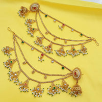 NAFJ Rajwadi Style Pota Stone And Pearl Grand Jhumki Earrings With Kaanchain