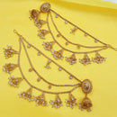 NAFJ Rajwadi Style Pota Stone And Pearl Grand Jhumki Earrings With Kaanchain