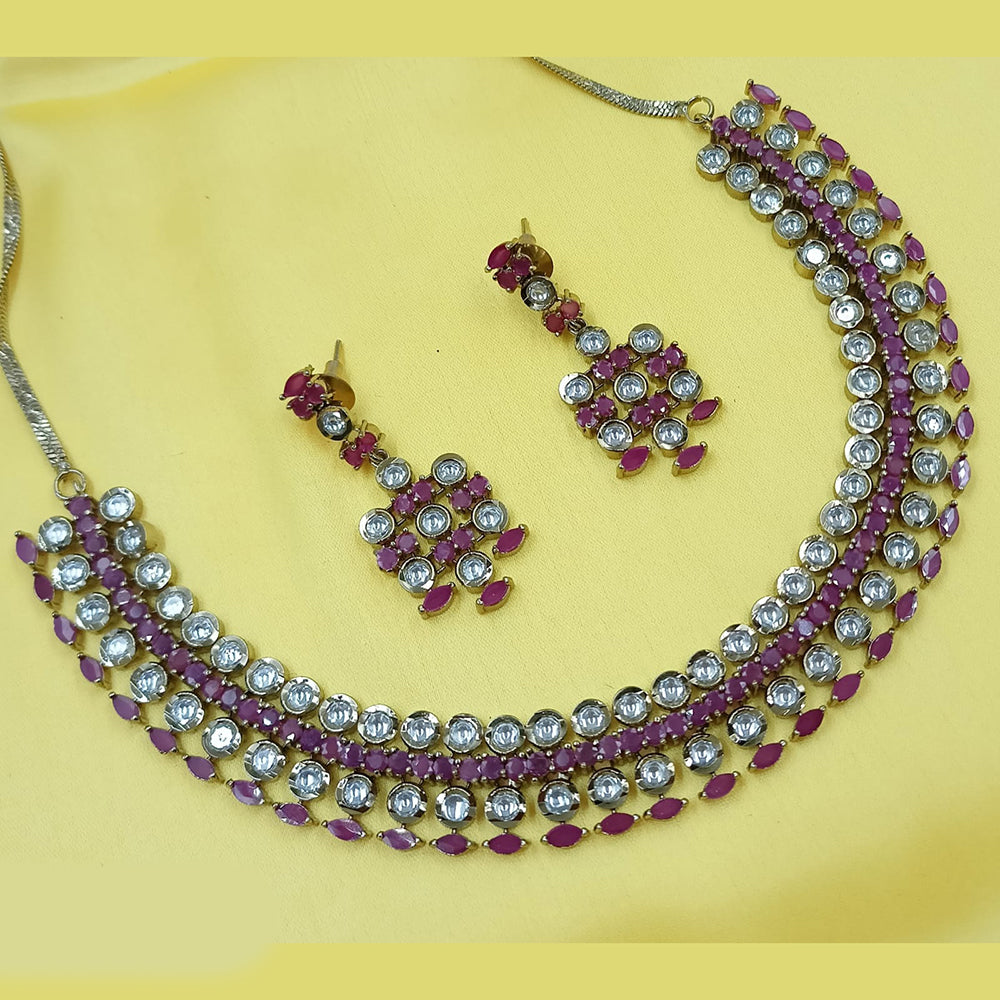 NAFJ Glamorous American Diamond And Kundan Necklace Set