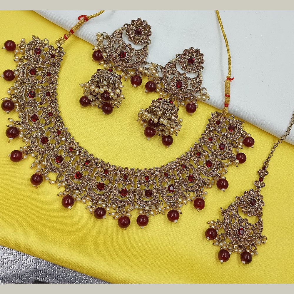 NAFJ Trendy Austrian Stone Pearl Necklace Set With Beads Work