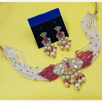 NAFJ Glam Polki Kundan Stone Pearl And Beaded Choker Necklace Set