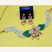 NAFJ Glam Polki Kundan Stone Pearl And Beaded Choker Necklace Set