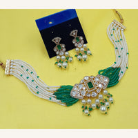 NAFJ Glam Polki Kundan Stone Pearl And Beaded Choker Necklace Set
