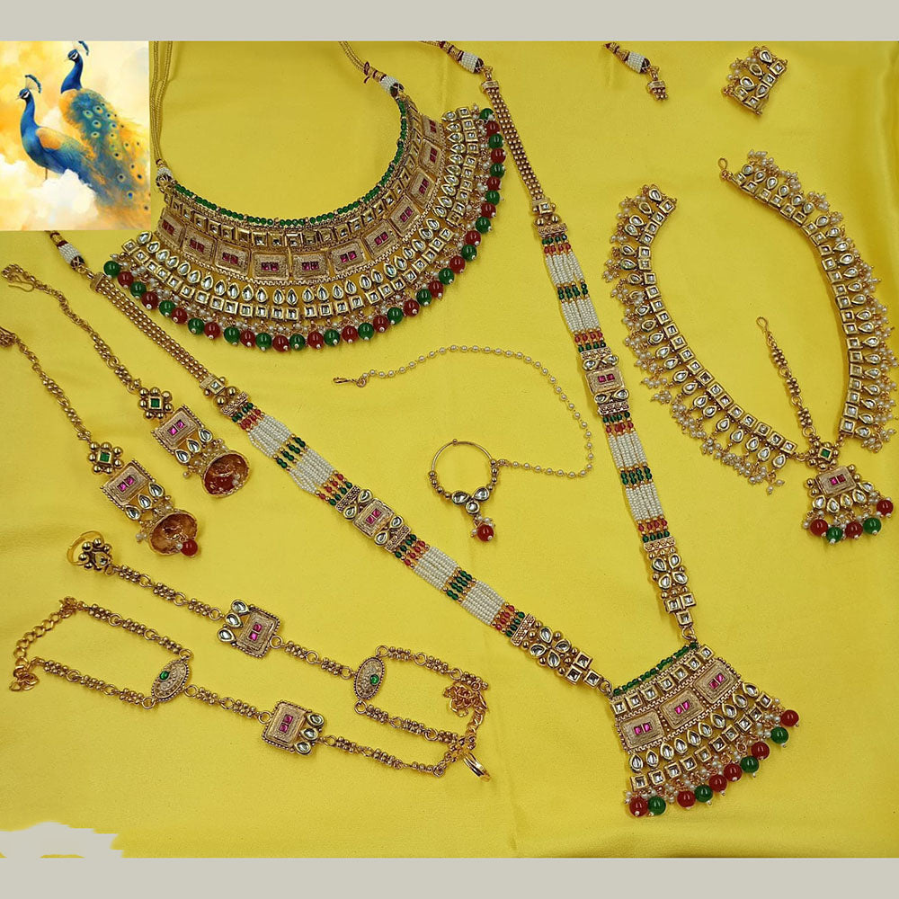 NAFJ Premium Pota Stone Pearl And Beads Meenakari Bridal Jewellery Set