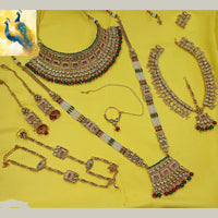 NAFJ Premium Pota Stone Pearl And Beads Meenakari Bridal Jewellery Set