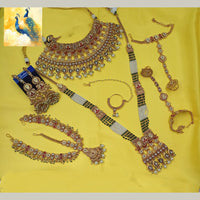NAFJ Premium Pota Stone Pearl And Beads Meenakari Bridal Jewellery Set