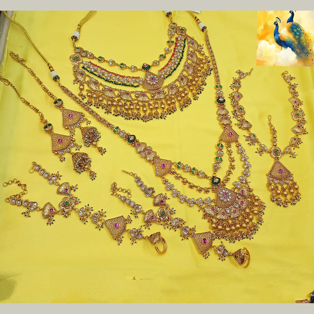 NAFJ Premium Pota Stone Pearl And Beads Bridal Jewellery Set
