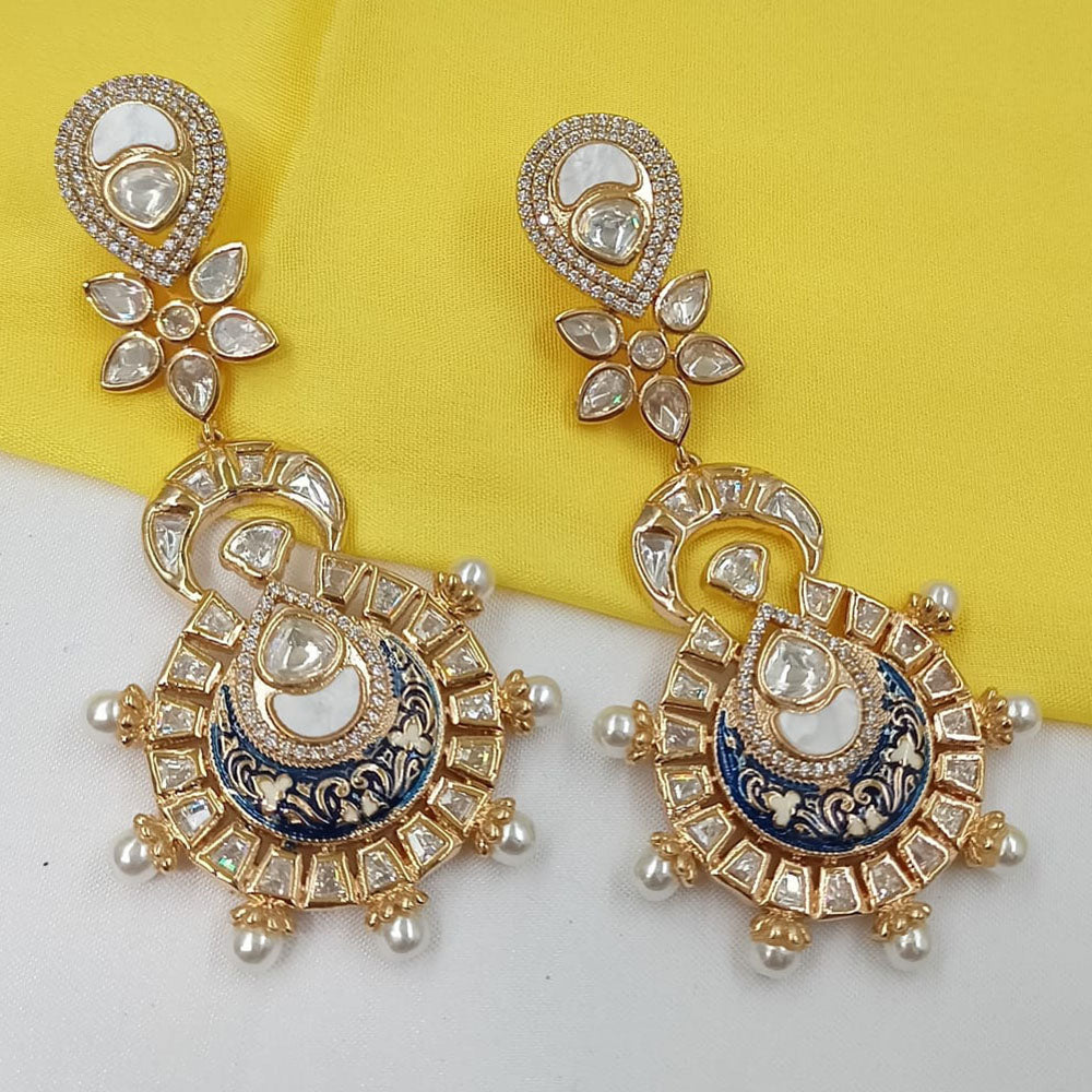 NAFJ Royal Look Polki Kundan Stone Meenakari Dangler Earrings