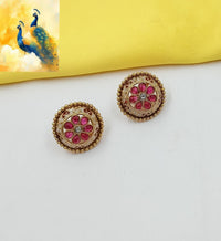 NAFJ Elegant Pota Stone And Meenakari Stud Earrings