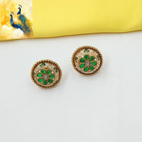NAFJ Elegant Pota Stone And Meenakari Stud Earrings