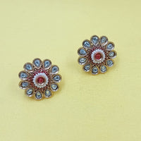 NAFJ Elegant Pota Stone And Meenakari Pearl Stud Earrings