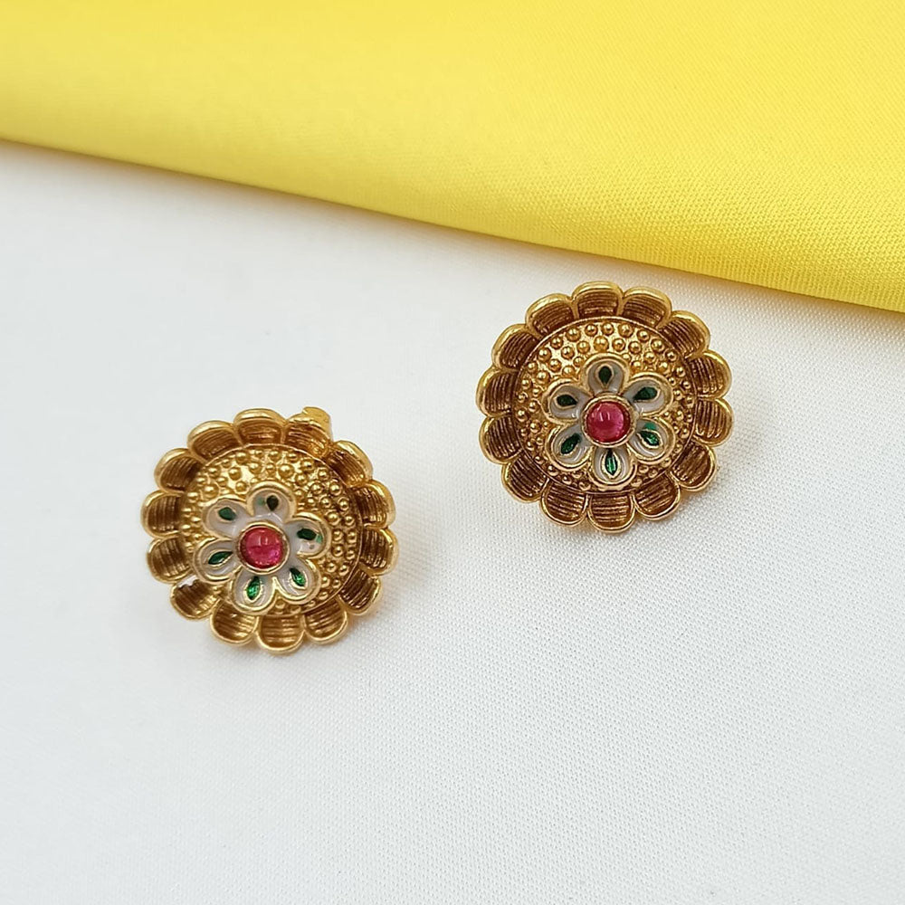 NAFJ Elegant Pota Stone And Meenakari Stud Earrings