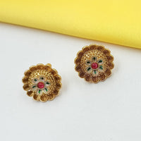 NAFJ Elegant Pota Stone And Meenakari Stud Earrings