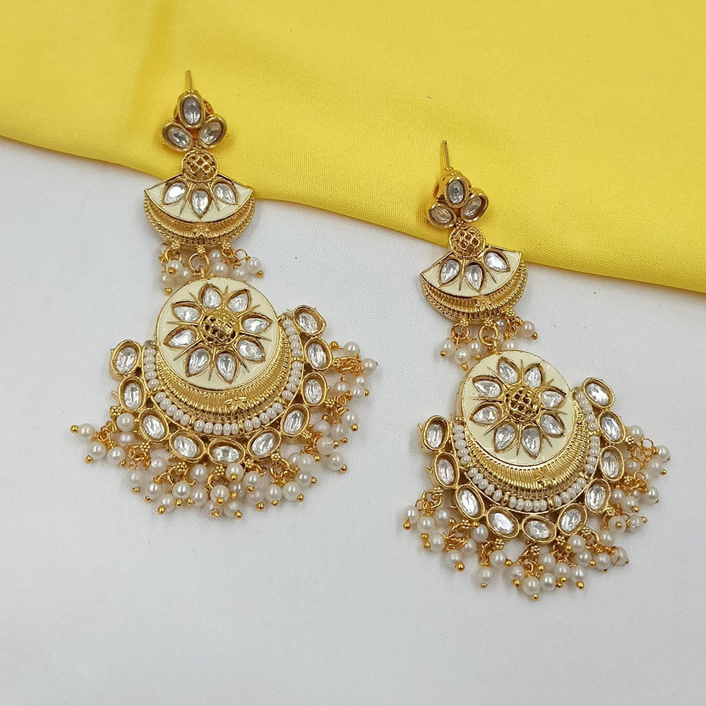 NAFJ Premium Pearl And Pota Stone Meenakari Dangler Earrings
