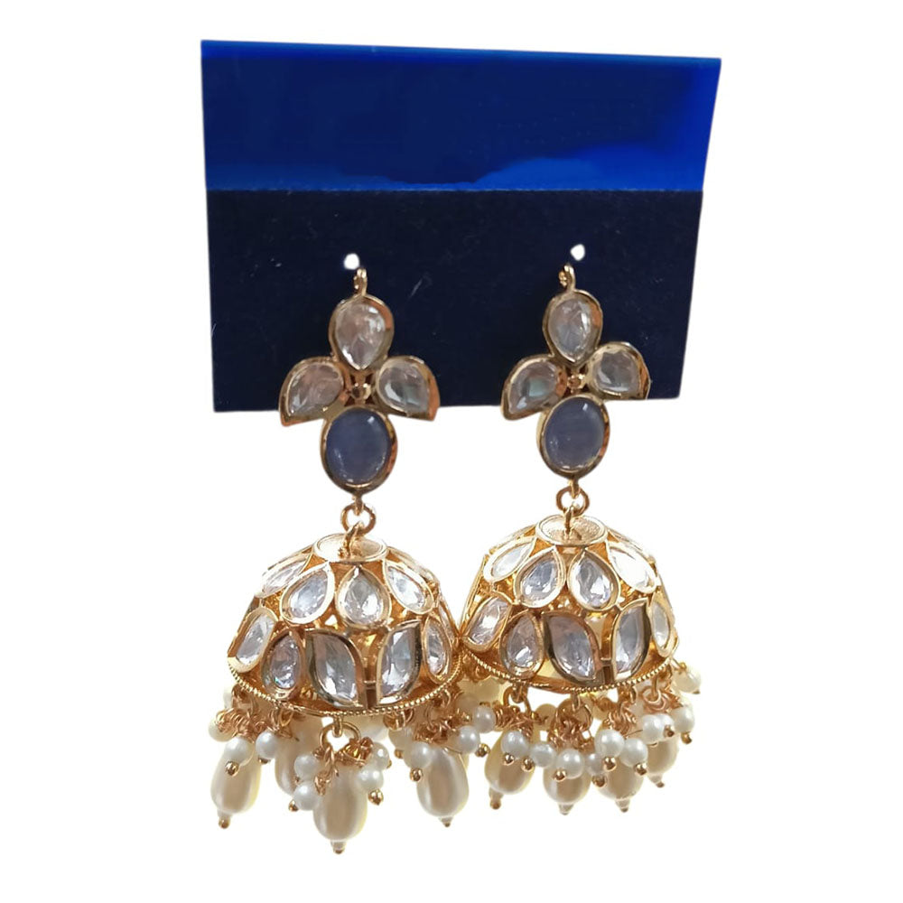 NAFJ Heritage Style Polki Kundan Pearl And Beads Jhumki Earrings