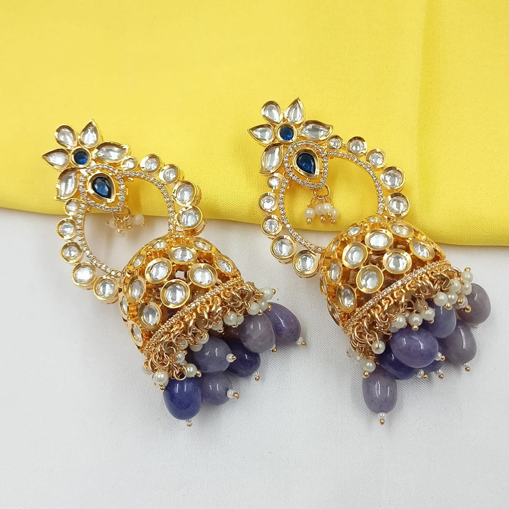 NAFJ Heritage Style Polki Kundan Pearl And Beads Jhumki Earrings