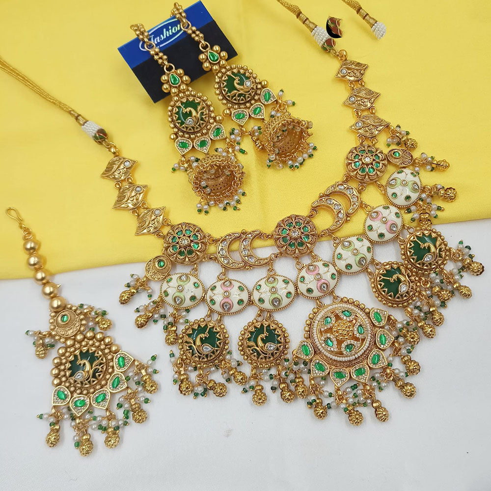 NAFJ Premium Pota Stone And Pearl Meenakari Necklace Set