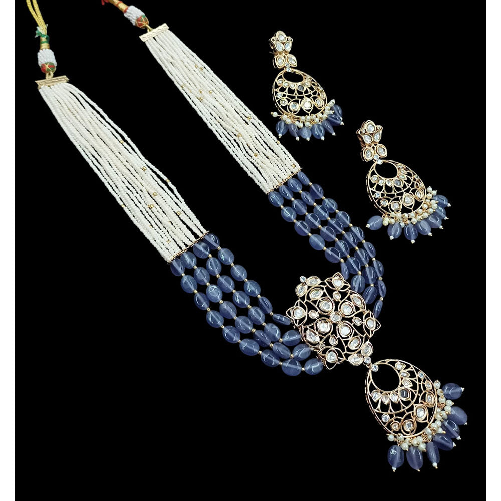 NAFJ Grand Polki Kundan Stone Pearl And Beads Long Necklace Set