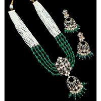 NAFJ Grand Polki Kundan Stone Pearl And Beads Long Necklace Set