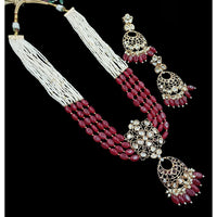 NAFJ Grand Polki Kundan Stone Pearl And Beads Long Necklace Set