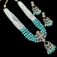 NAFJ Grand Polki Kundan Stone Pearl And Beads Long Necklace Set