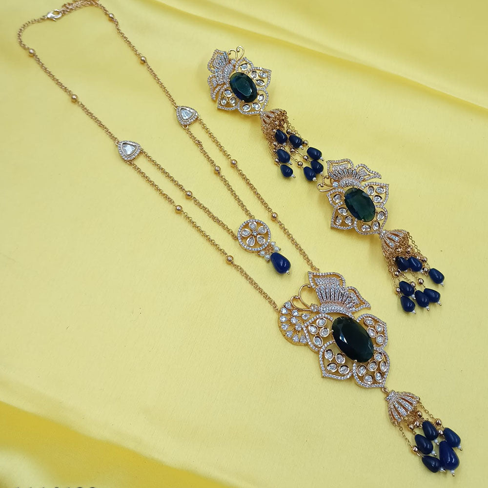NAFJ Grand Polki Kundan Stone Pearl And Beads Long Necklace Set