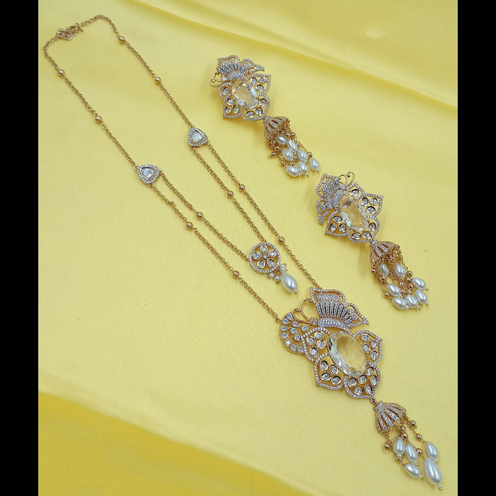 NAFJ Grand Polki Kundan Stone Pearl And Beads Long Necklace Set