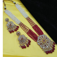 NAFJ Grand Polki Kundan Stone Pearl And Beads Long Necklace Set