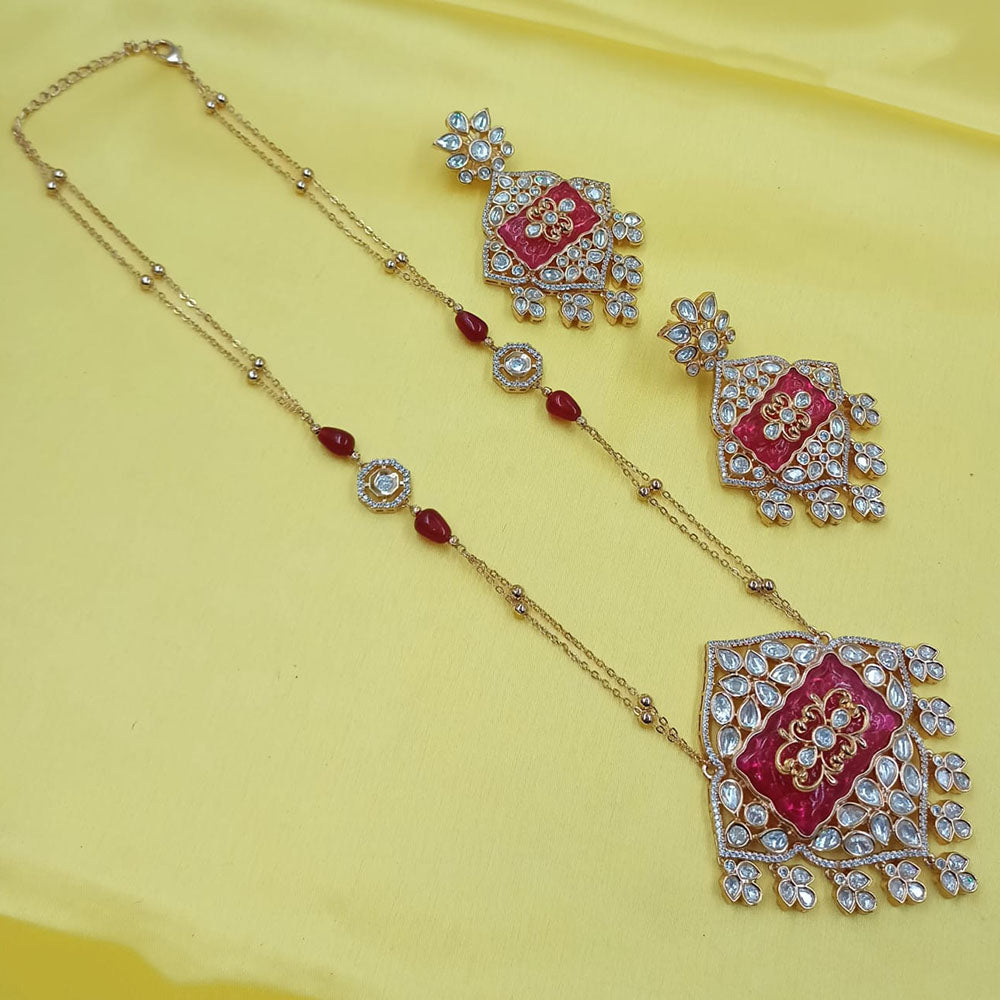 NAFJ Grand Polki Kundan Stone And Beads Long Necklace Set