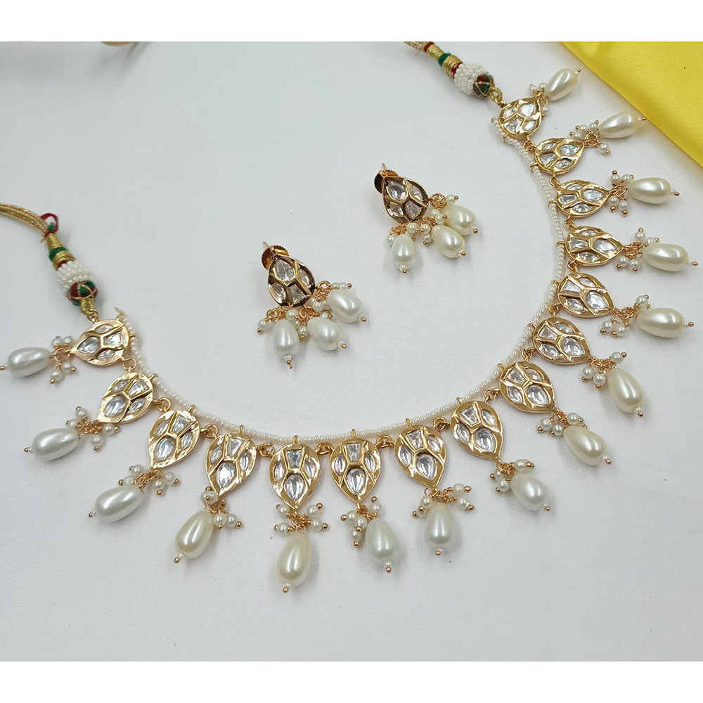 NAFJ Graceful Polki Kundan Stone And Pearl Necklace Set