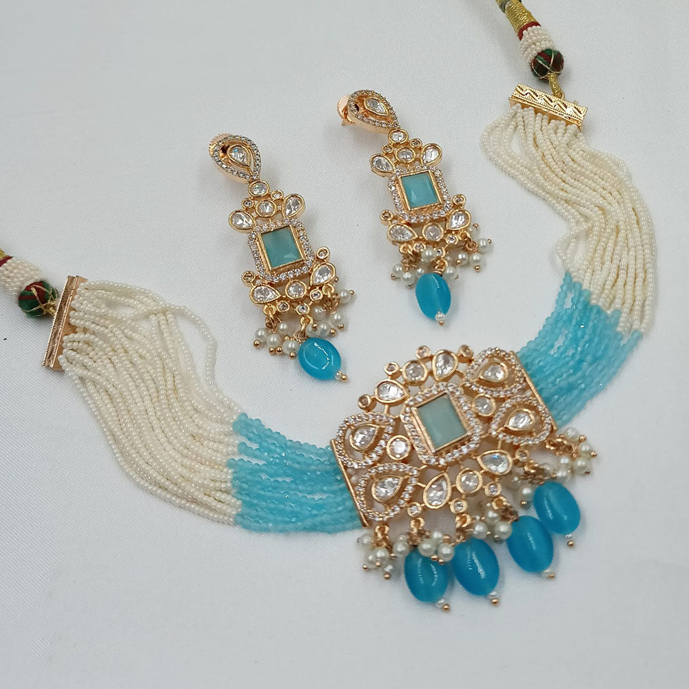 NAFJ Graceful Polki Kundan Stone And Pearl Choker Necklace Set