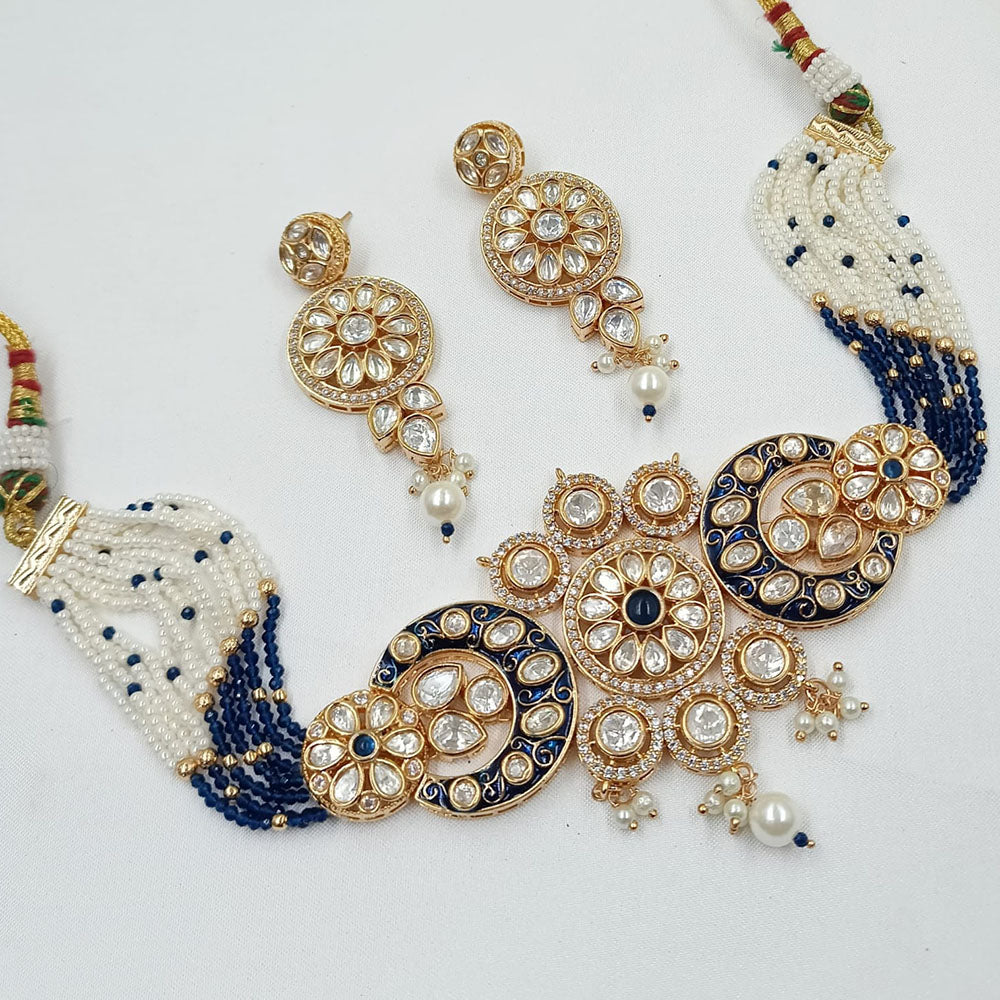 NAFJ Graceful Polki Kundan Stone And Pearl Meenakari Choker Necklace Set