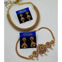 NAFJ Pota Stone And Austrian Stone Wedding Wear Necklace Combo Set
