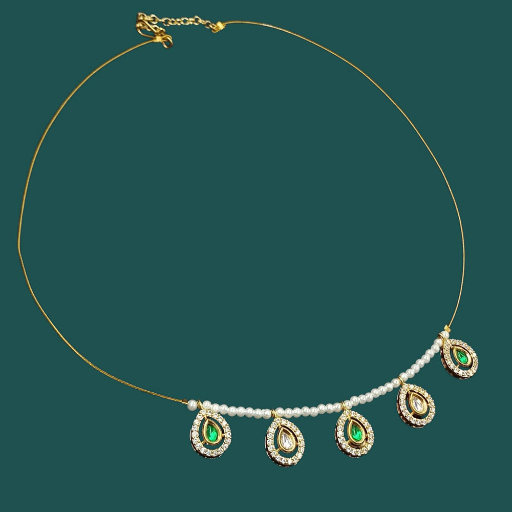 NAFJ Lightweight Floating Chain Crystal And Pearl Fancy Necklace Set For All Occassions
