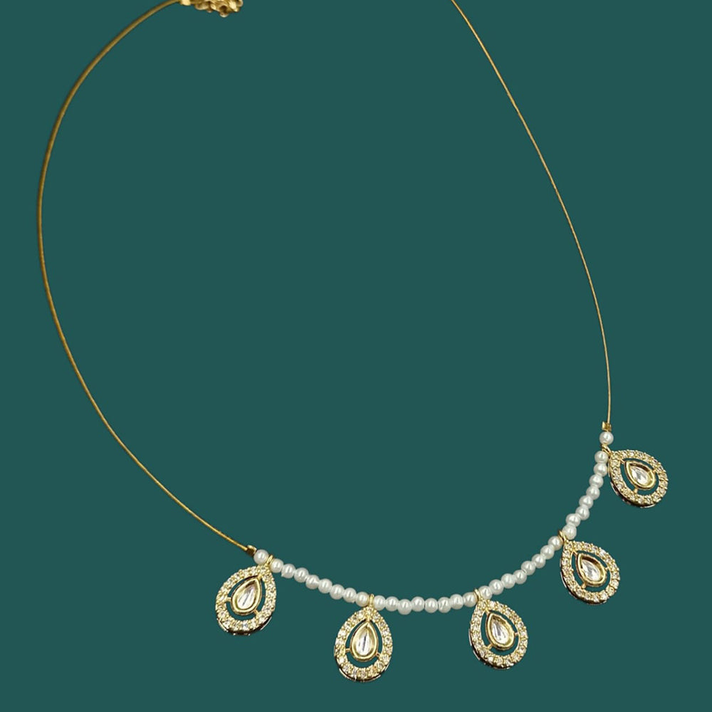 NAFJ Lightweight Floating Chain Crystal And Pearl Fancy Necklace Set For All Occassions