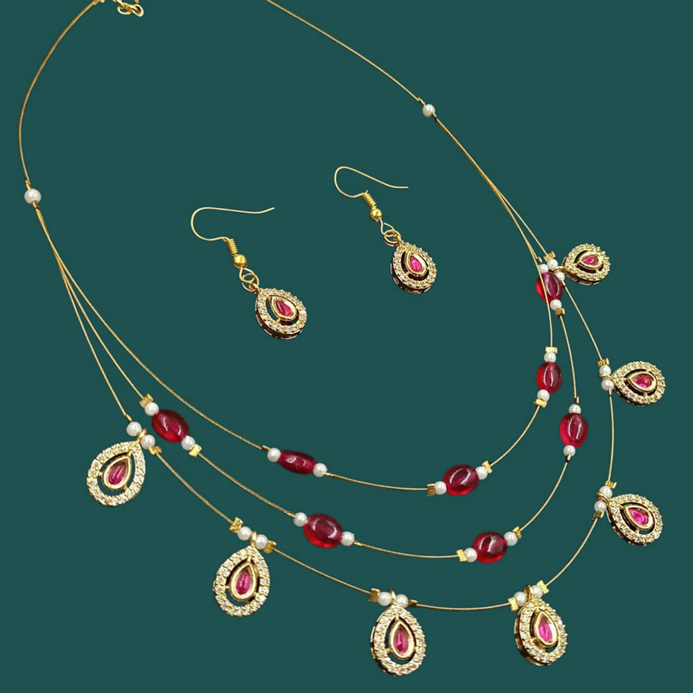 NAFJ Lightweight Multi Layer Floating Chain  Crystal Stone Beads and Pearl Fancy Necklace Set for All Occasions
