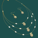 NAFJ Lightweight Multi Layer Floating Chain  Crystal Stone Beads and Pearl Fancy Necklace Set for All Occasions