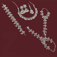 NAFJ Elegant Crystal Stone And Pearl Semi Bridal Necklace Set