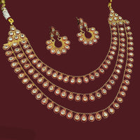 NAFJ Sparkling Crystal Stone Multi Layer Designer Meenakari Necklace Set