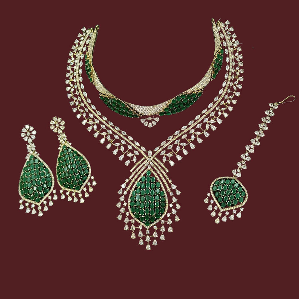 NAFJ Glamorous American Diamond Double Layer Necklace Set