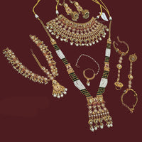 NAFJ Premium Pota Stone Pearl And Beads Meenakari Bridal Jewellery Set