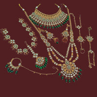 NAFJ Premium Polki kundan Pearl And Beads Meenakari Bridal Jewellery Set