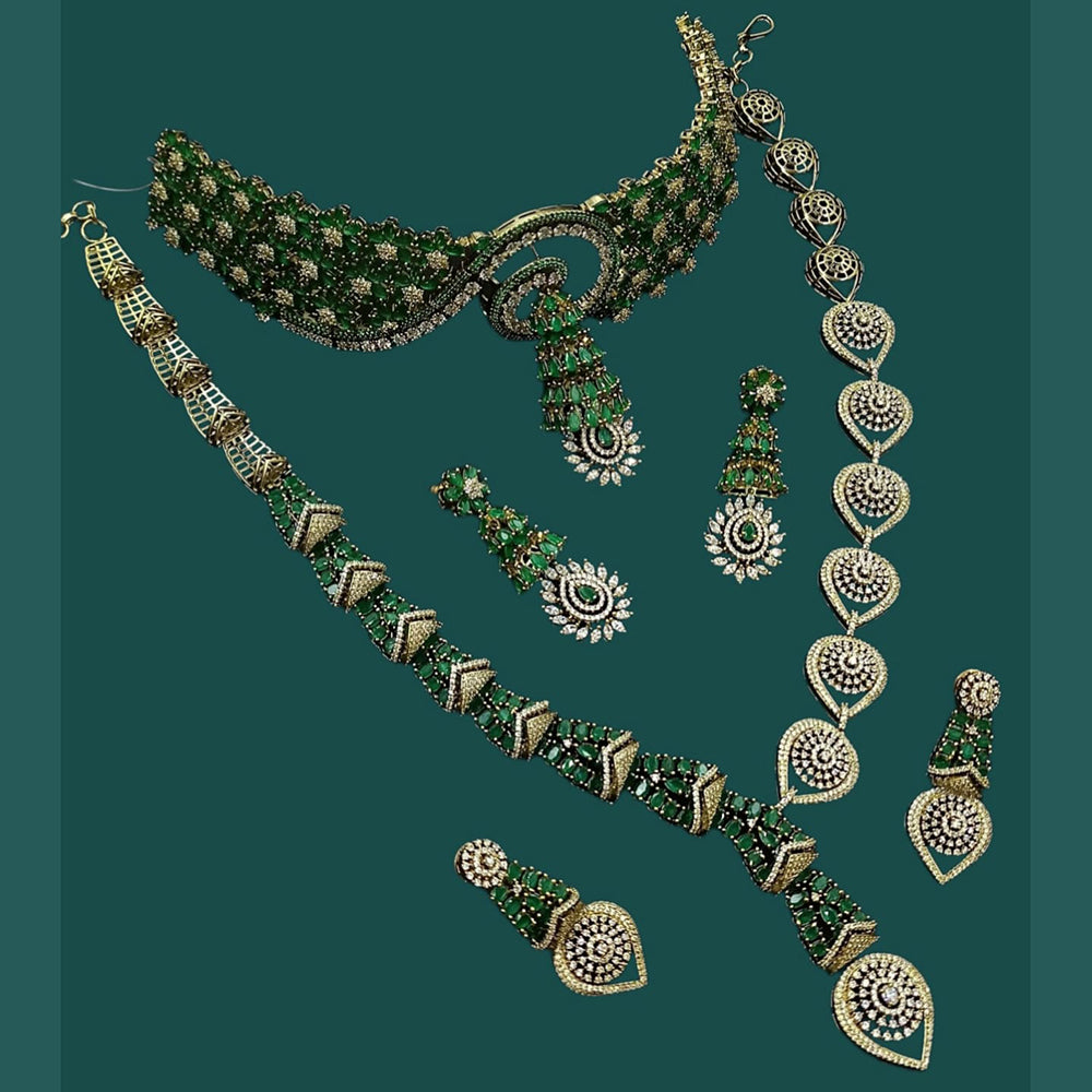 NAFJ Glamorous American Diamond Double Necklace Set