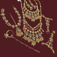 NAFJ Premium Pota Stone Pearl And Beads Meenakari Bridal Jewellery Set