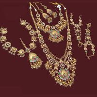 NAFJ Premium Pota Stone Pearl And Beads Meenakari Bridal Jewellery Set