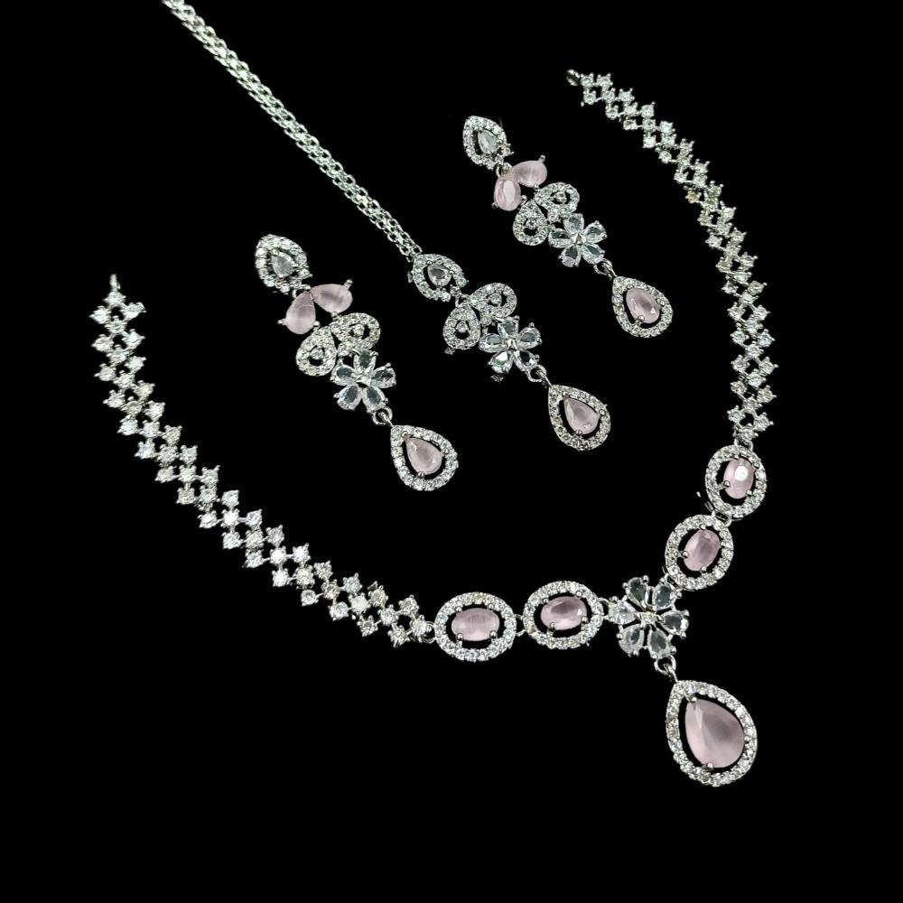 NAFJ Glamorous Crystal Stone And Austrian Stone Designer Necklace Set With Maangtikka